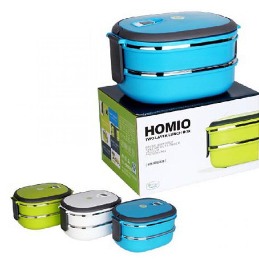 1 Homeo Double Layer Stainless Steel Round Lunch Box in ...