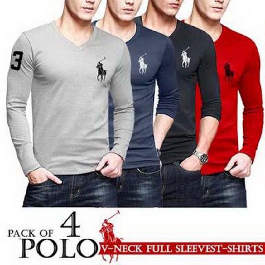 1 Pack of 4 polo V neck Full sleeves T-shirts in Pakistan | Hitshop.pk